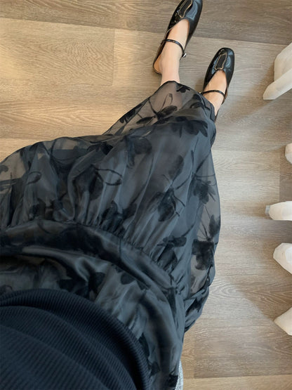 SJ.shop Domestic orders! Heavy flower-burning craftsmanship ~ high-waist slim design organza tutu skirt