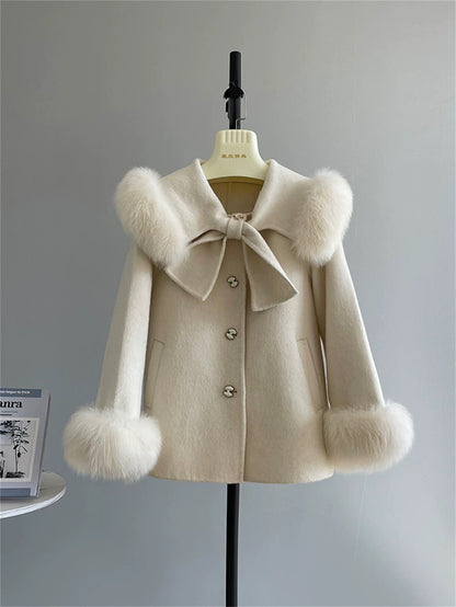 『Ambiguous Period』Rich Girl Feeling Double-sided Wool Plush Coat Women Fox Fur Woolen Coat Women A481