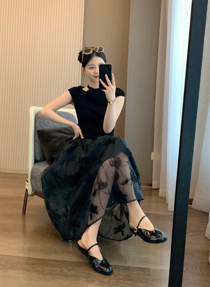SJ.shop Domestic orders! Heavy flower-burning craftsmanship ~ high-waist slim design organza tutu skirt