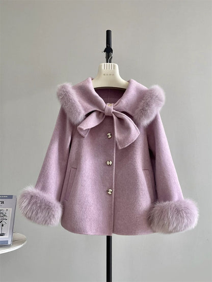 『Ambiguous Period』Rich Girl Feeling Double-sided Wool Plush Coat Women Fox Fur Woolen Coat Women A481