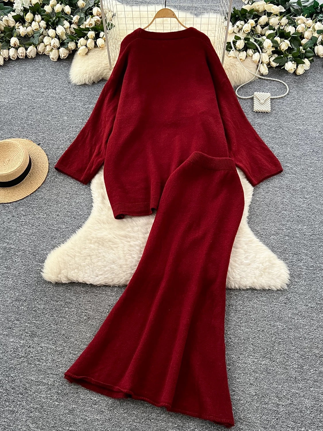 Lazy Style Casual Suit for Women - Loose Fit, Versatile, Sleeveless Square Neck Vest, Loose Outerwear, Knitted Cardigan, Skirt