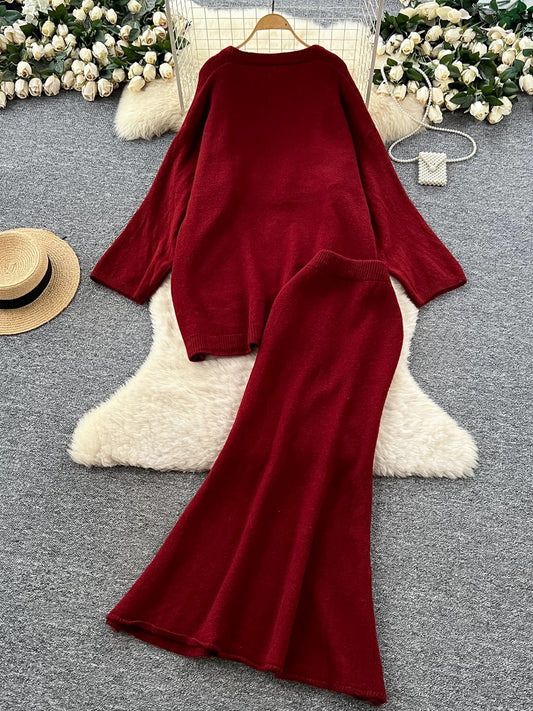 Lazy Style Casual Suit for Women - Loose Fit, Versatile, Sleeveless Square Neck Vest, Loose Outerwear, Knitted Cardigan, Skirt