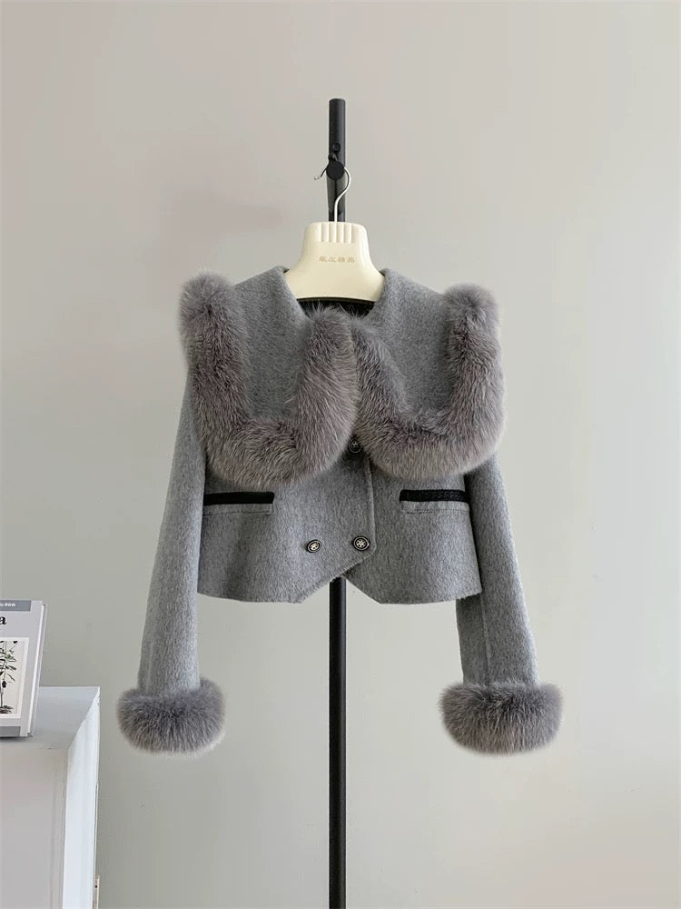 Xiaoguoguo imported natural fox fur coat double-sided wool coat women's short college autumn and winter P028