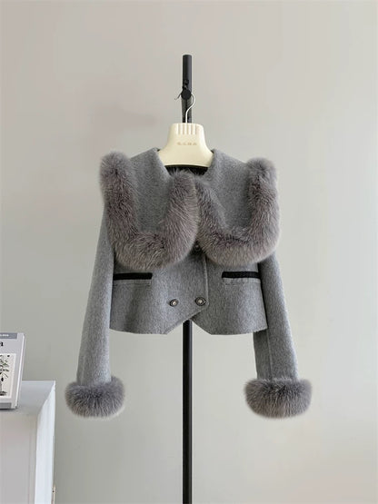 Xiaoguoguo imported natural fox fur coat double-sided wool coat women's short college autumn and winter P028