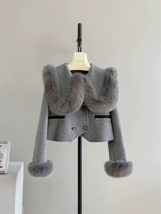Xiaoguoguo imported natural fox fur coat double-sided wool coat women's short college autumn and winter P028