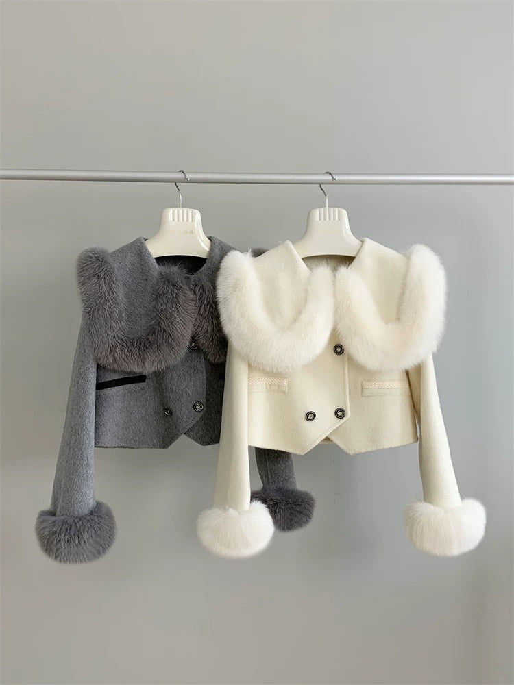 Xiaoguoguo imported natural fox fur coat double-sided wool coat women's short college autumn and winter P028
