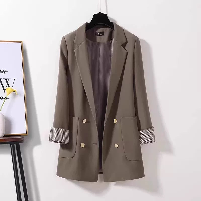 2024 new autumn and winter brown loose suit jacket women's slim knitted dress casual suit two-piece suit