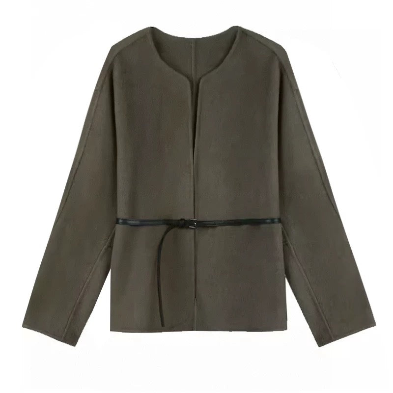 New Chinese style high-end woolen coat jacket for women 2024 autumn and winter new slim and versatile knitted dress two-piece set
