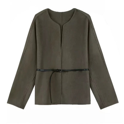 New Chinese style high-end woolen coat jacket for women 2024 autumn and winter new slim and versatile knitted dress two-piece set