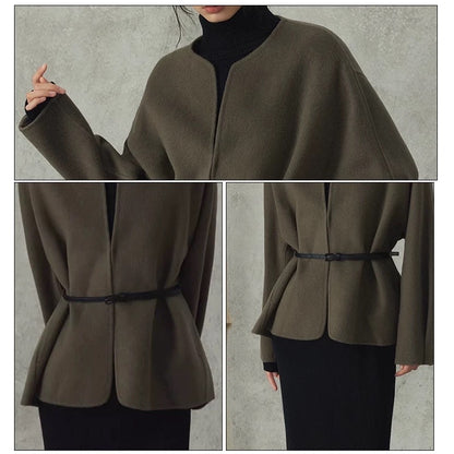 New Chinese style high-end woolen coat jacket for women 2024 autumn and winter new slim and versatile knitted dress two-piece set