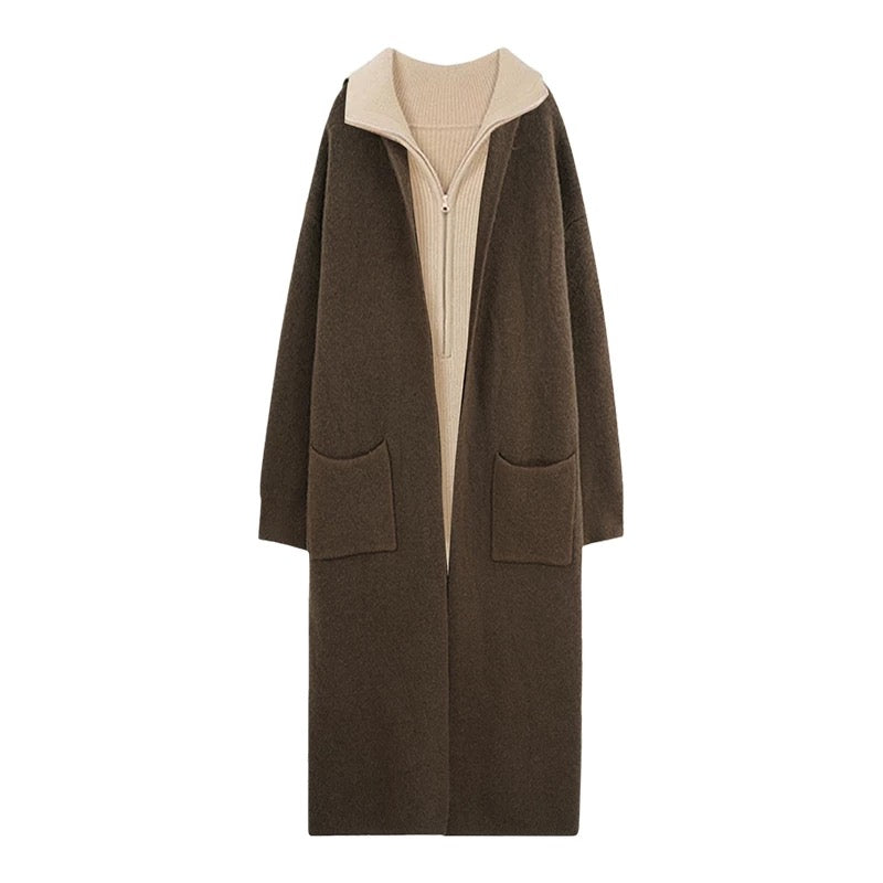 Casual retro thickened sweater cardigan coat for women 2024 autumn and winter loose thickened knitted dress two-piece suit