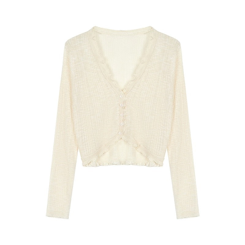 Designed thin pink sunscreen knitted cardigan jacket for women in summer niche loose short outer blouse top