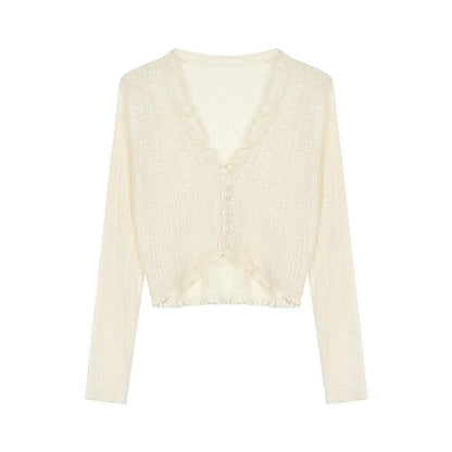 Designed thin pink sunscreen knitted cardigan jacket for women in summer niche loose short outer blouse top