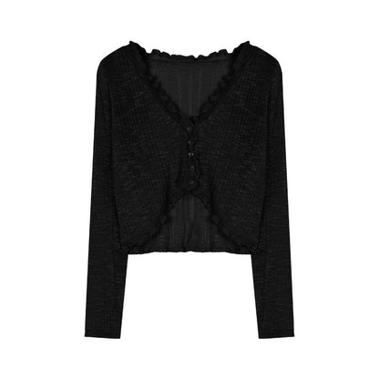 Designed thin pink sunscreen knitted cardigan jacket for women in summer niche loose short outer blouse top