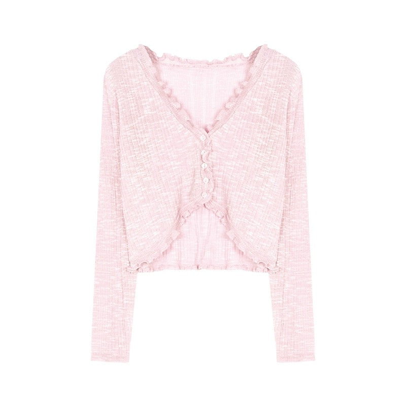 Designed thin pink sunscreen knitted cardigan jacket for women in summer niche loose short outer blouse top