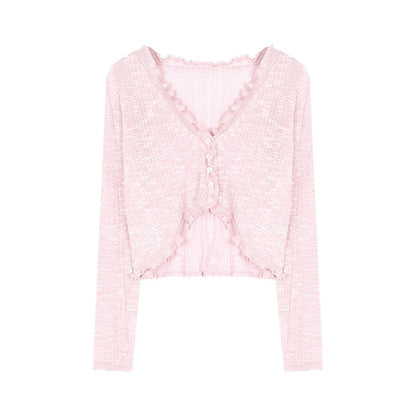 Designed thin pink sunscreen knitted cardigan jacket for women in summer niche loose short outer blouse top