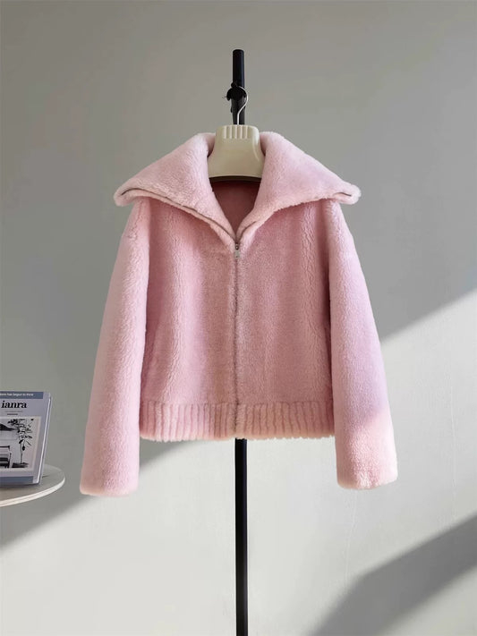 Half a dozen crisp lamb wool navy collar fur fur one-piece sheep shearling coat women's short 2024 winter explosion A338