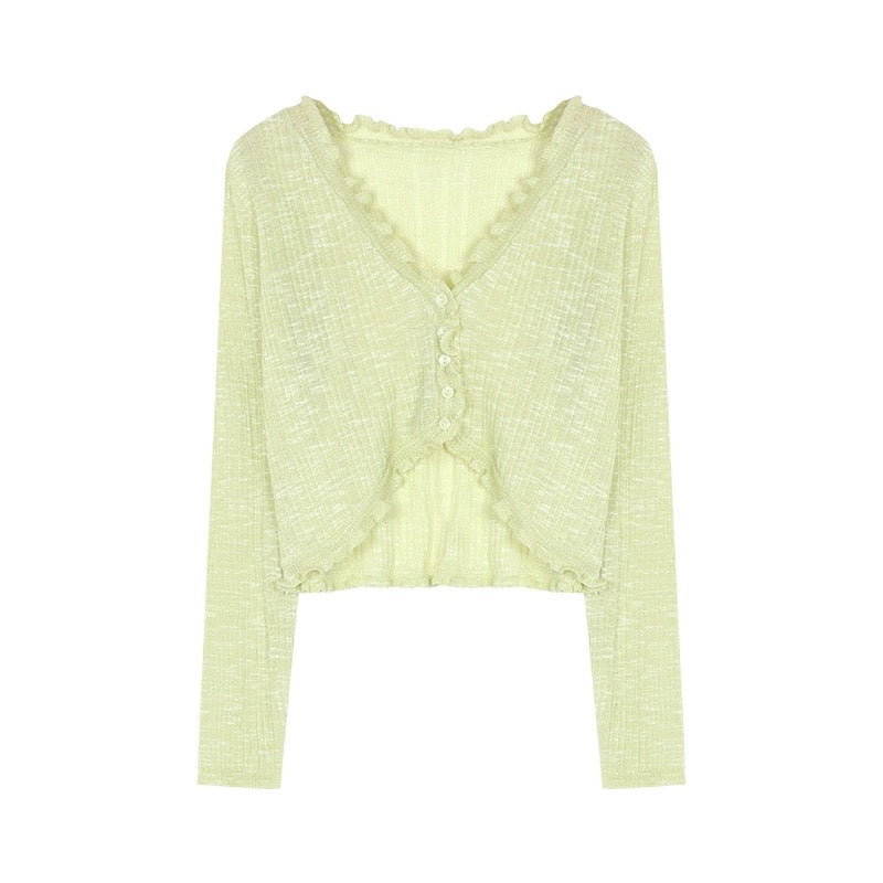 Designed thin pink sunscreen knitted cardigan jacket for women in summer niche loose short outer blouse top