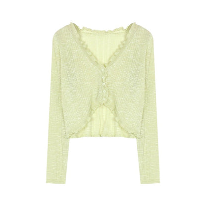 Designed thin pink sunscreen knitted cardigan jacket for women in summer niche loose short outer blouse top