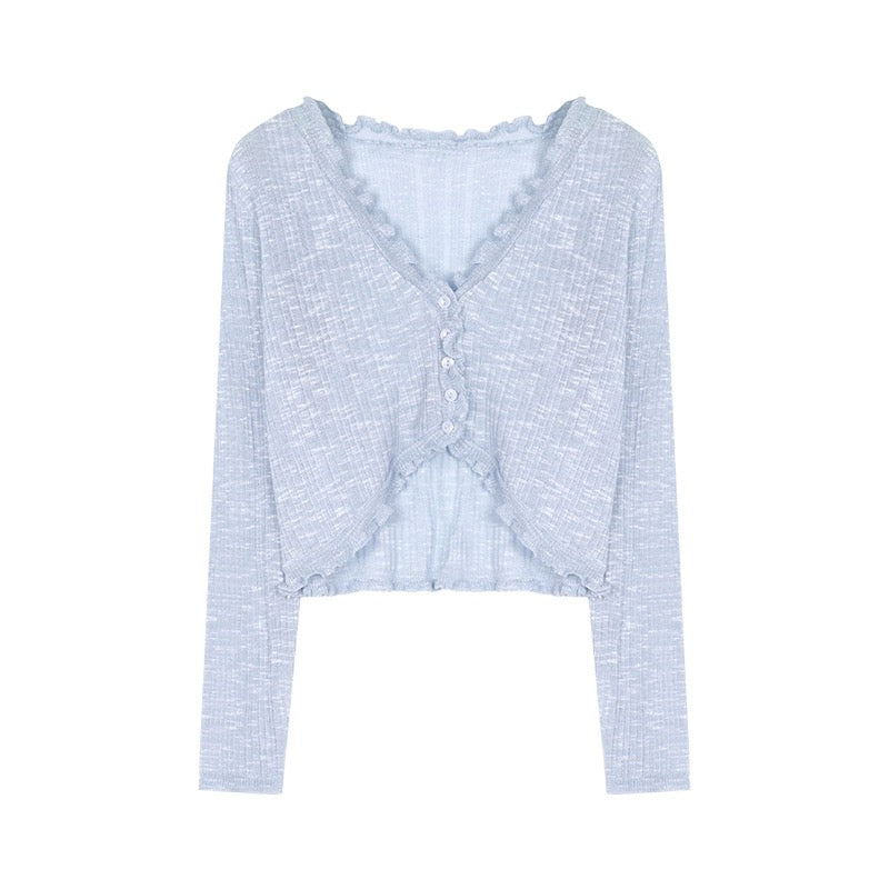 Designed thin pink sunscreen knitted cardigan jacket for women in summer niche loose short outer blouse top