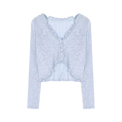 Designed thin pink sunscreen knitted cardigan jacket for women in summer niche loose short outer blouse top