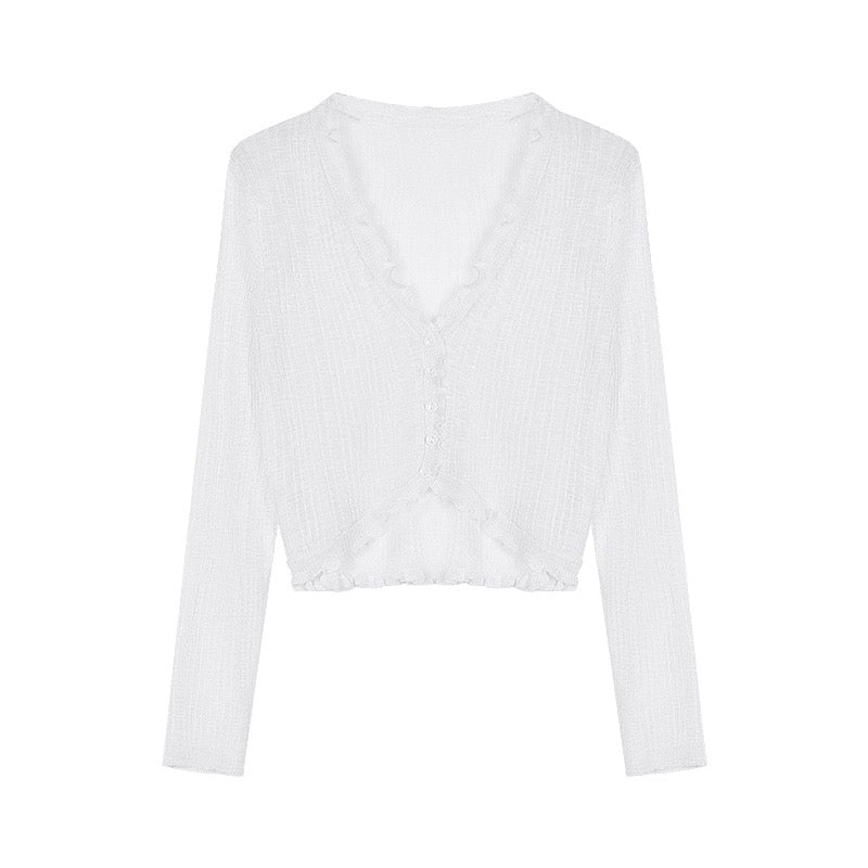 Designed thin pink sunscreen knitted cardigan jacket for women in summer niche loose short outer blouse top