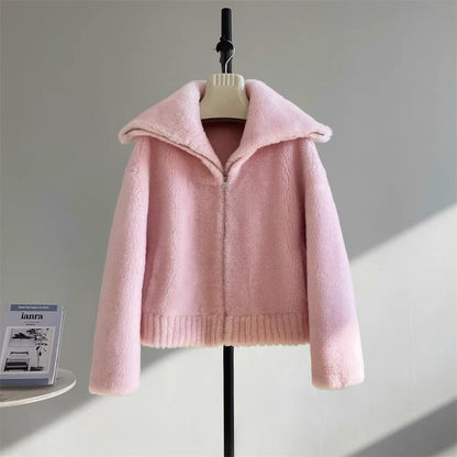 Half a dozen crisp lamb wool navy collar fur fur one-piece sheep shearling coat women's short 2024 winter explosion A338