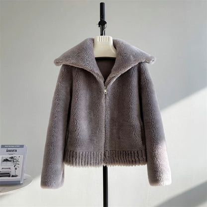 Half a dozen crisp lamb wool navy collar fur fur one-piece sheep shearling coat women's short 2024 winter explosion A338