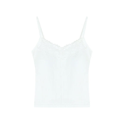 kumikumi pure lust style lace stitching bow camisole women's early spring short slim fit top with breast pads