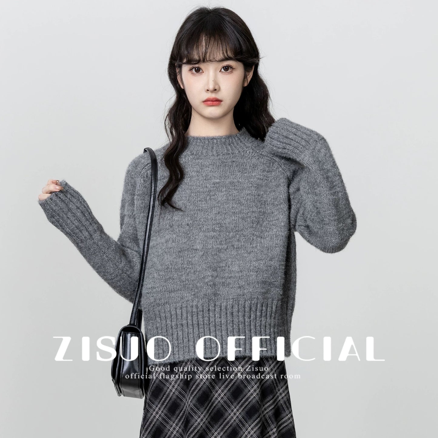 Purple half turtleneck sweater for women thickened 2024 autumn and winter new soft waxy pullover sweater with short top