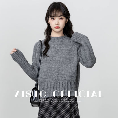 Purple half turtleneck sweater for women thickened 2024 autumn and winter new soft waxy pullover sweater with short top