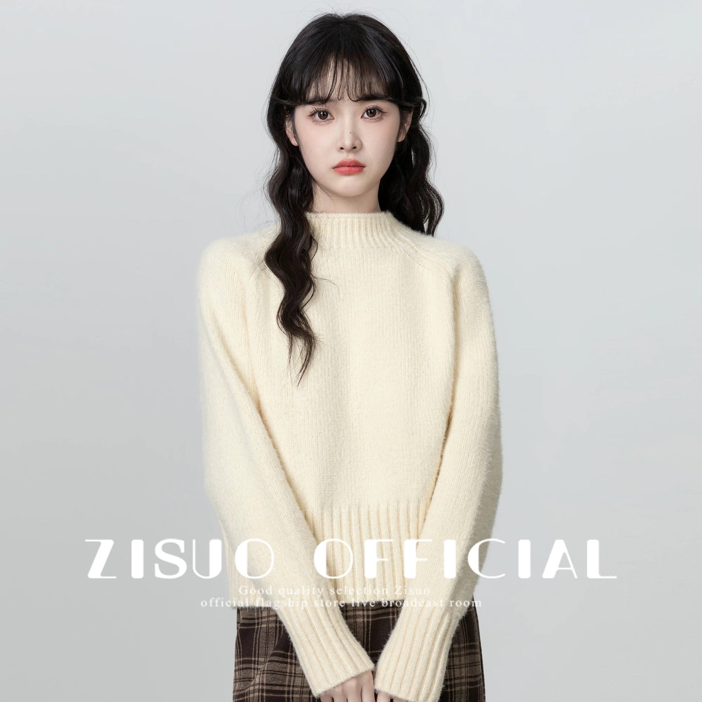 Purple half turtleneck sweater for women thickened 2024 autumn and winter new soft waxy pullover sweater with short top