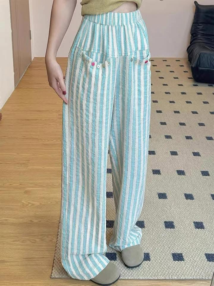 Mint Mambo striped casual pants for women in autumn new style for fat girls mm high waist loose slim drape wide leg trousers