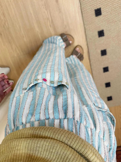 Mint Mambo striped casual pants for women in autumn new style for fat girls mm high waist loose slim drape wide leg trousers