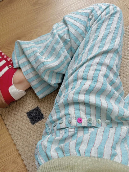 Mint Mambo striped casual pants for women in autumn new style for fat girls mm high waist loose slim drape wide leg trousers