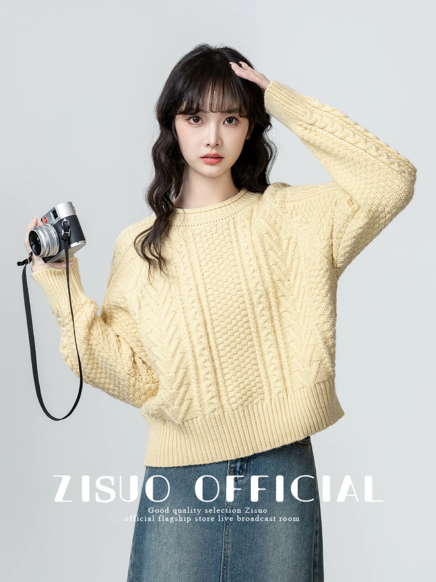 Yellow thickened twist round neck sweater for women 2024 autumn and winter new loose casual pullover sweater short top