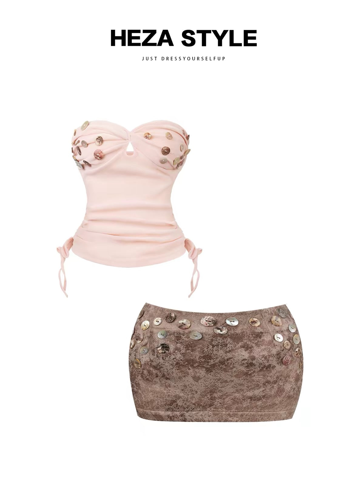 HEZA Pink Sleeveless Tube Top & Shorts Set – Sexy, Form-Fitting Summer Outfit for Curvy Women