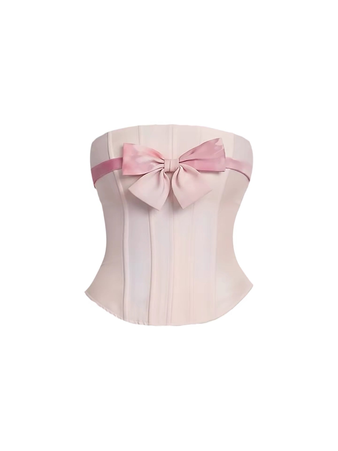 HEZA Summer Vacation Set: Sweet & Edgy Style – Bow-Detailed Boned Tube Top & High-Waisted Flared Skirt (Flattering Fit)