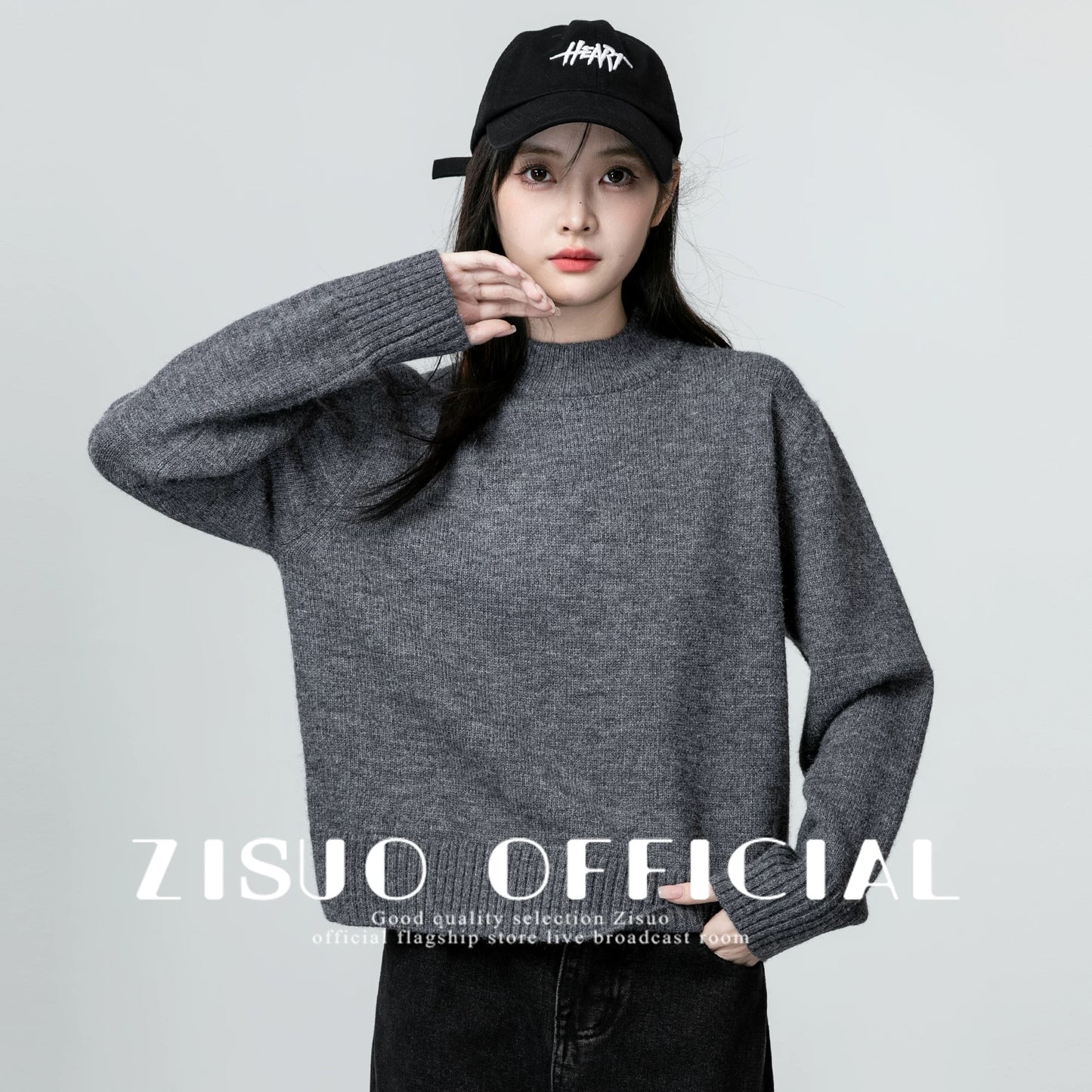 Apricot thickened round neck sweater for women 2024 autumn and winter new loose and versatile pullover sweater with short top