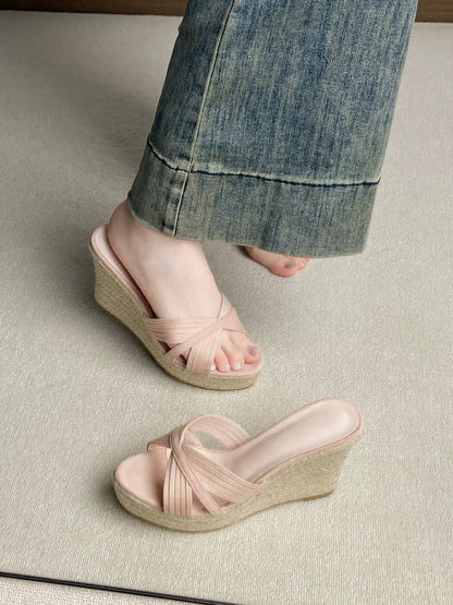 Jianghou women's beach shoes for outdoor wear Sanya seaside wedge sandals soft soles do not tire feet small island vacation slippers summer