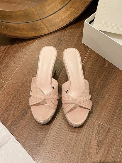 Jianghou women's beach shoes for outdoor wear Sanya seaside wedge sandals soft soles do not tire feet small island vacation slippers summer