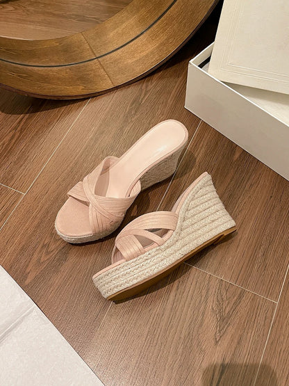 Jianghou women's beach shoes for outdoor wear Sanya seaside wedge sandals soft soles do not tire feet small island vacation slippers summer