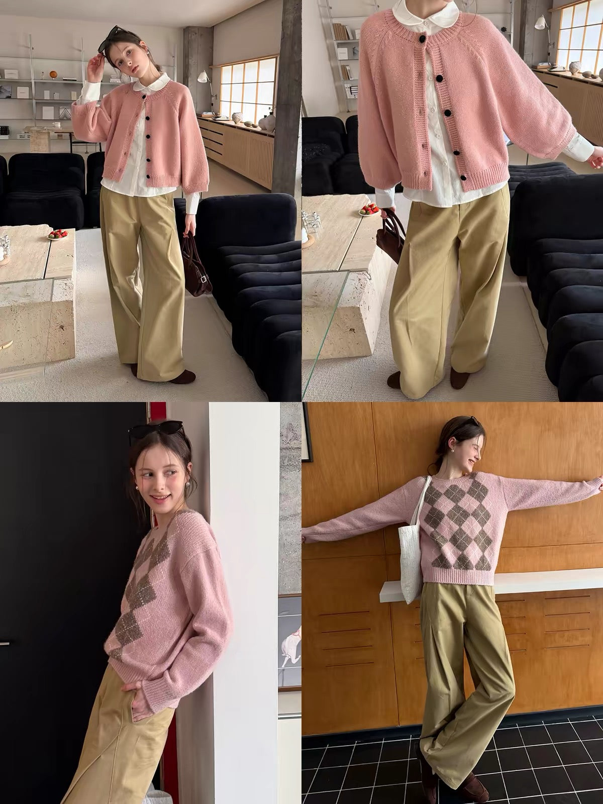 [In Stock] EGGKA Women's High-Waisted Khaki Casual Trousers – Minimalist, Loose, Straight-Leg Wide-Leg Pants with Pleated Seam Detail (Suitable for Work/Commuting)
