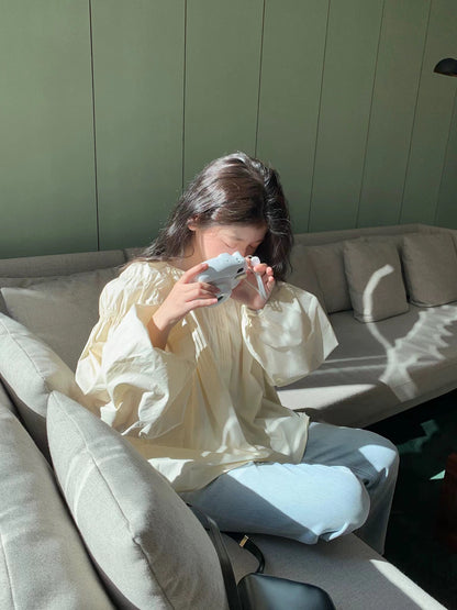 freshtaro cream atmosphere three-dimensional puff sleeve shirt women's spring niche new casual long-sleeved top