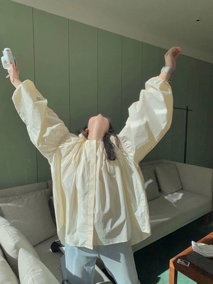 freshtaro cream atmosphere three-dimensional puff sleeve shirt women's spring niche new casual long-sleeved top