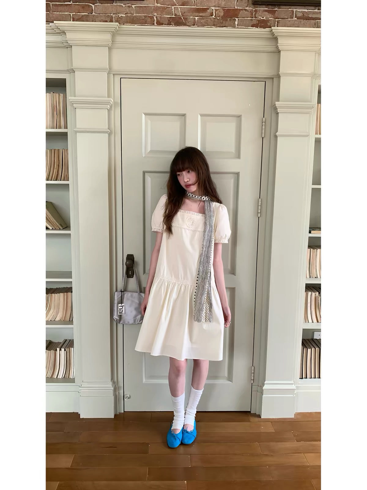 RAINY Soft French-Style Crochet Jacquard Dress – Women's Summer Long Dress with Square Neck and Lace Cut-Out Details