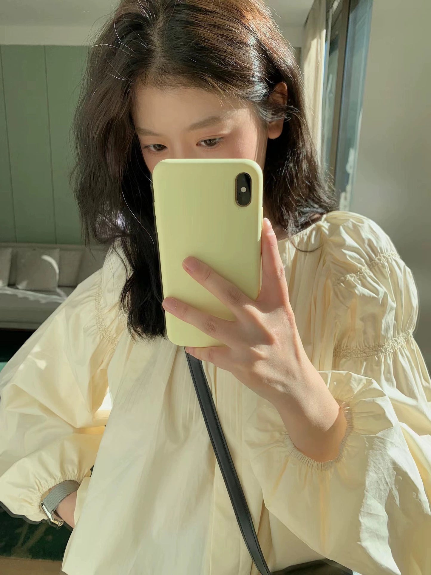 freshtaro cream atmosphere three-dimensional puff sleeve shirt women's spring niche new casual long-sleeved top