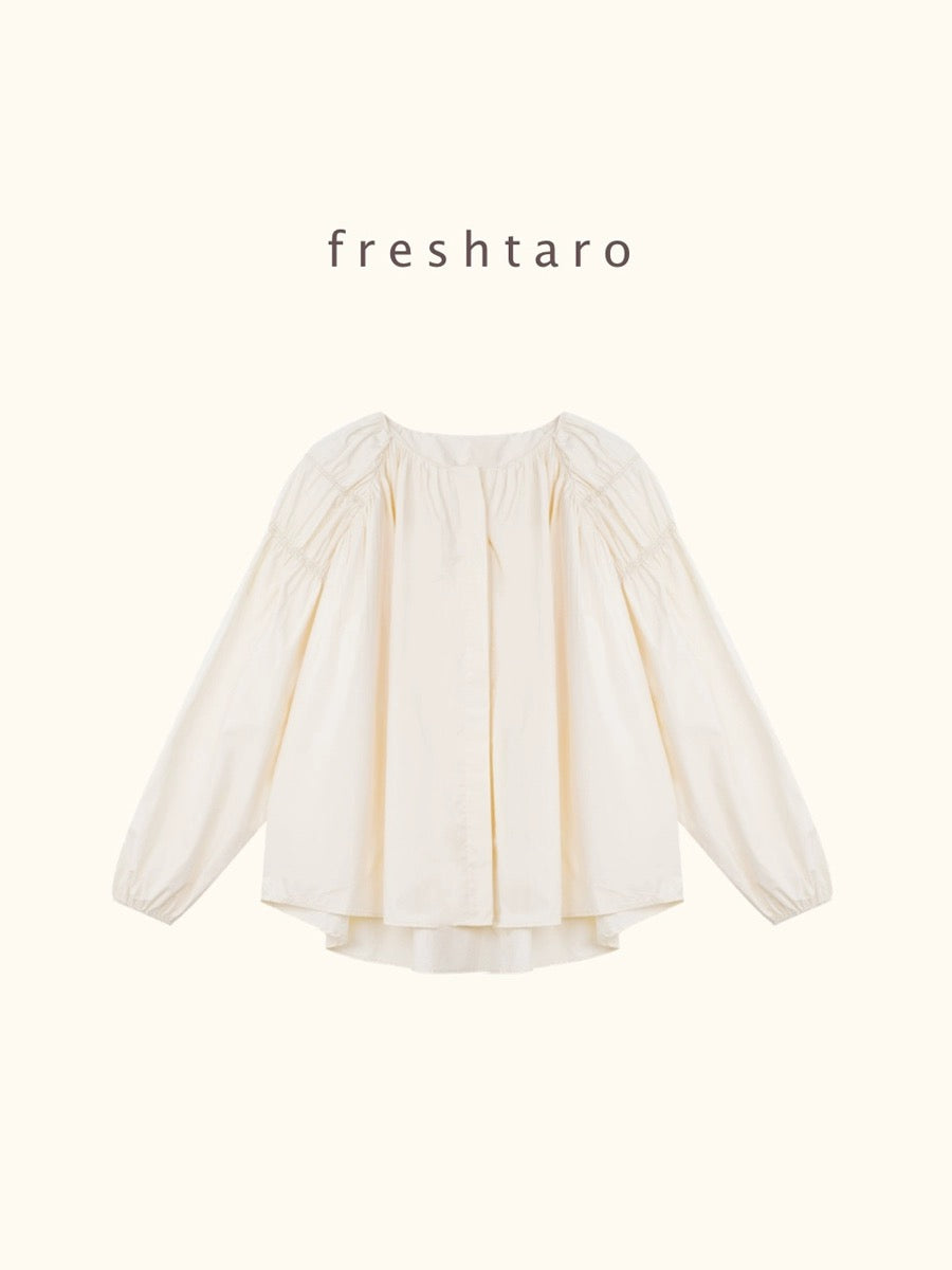 freshtaro cream atmosphere three-dimensional puff sleeve shirt women's spring niche new casual long-sleeved top