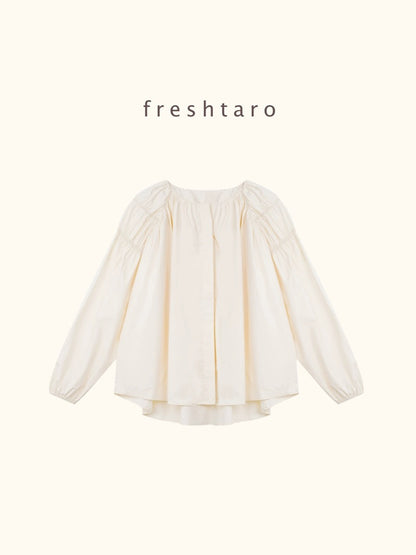 freshtaro cream atmosphere three-dimensional puff sleeve shirt women's spring niche new casual long-sleeved top