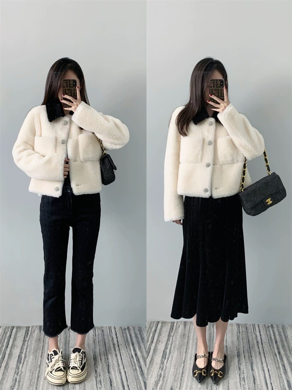 Ear lapel 2022 autumn and winter small fragrant sheep shearling lamb short grain fur coat fur one-piece female A074